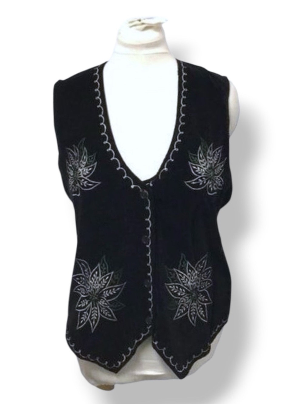 Bobbie Brooks Women’s Velvet Embroidered Vest VTG 90s Boho Floral Black 18W/20W